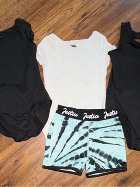 Justice Black & White Leotards with Aqua Tie-Dye Shorts size 10 & 12